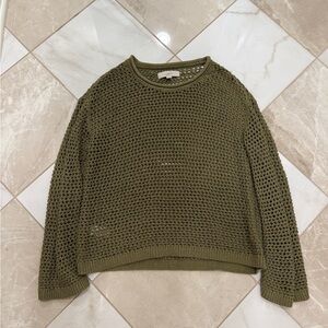 LOFT Olive Mesh Knit Sweater